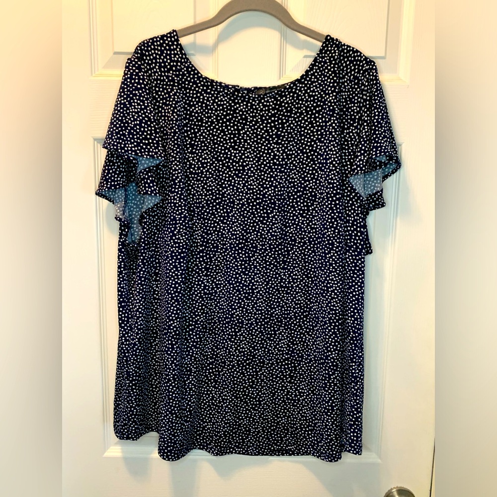 Adrianna Papell Navy Blue and White Spotted Women's Blouse Size 3X